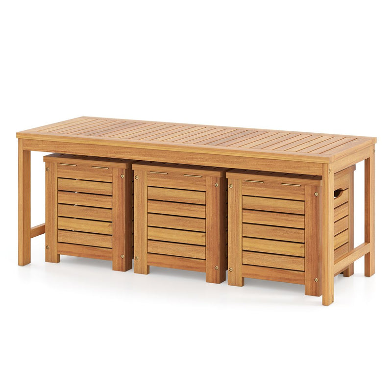 Banc de jardin Coast avec rangement - 3 compartiments de rangement - 115 x 45 cm - couleur naturelle
