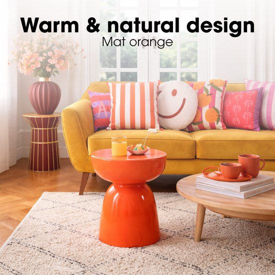 Mica Decorations Elliot Table basse - Table de chevet pour chambre ou salon - Table d'appoint en fer pour fleurs, plantes et décoration - H45 x Ø32 cm - Orange