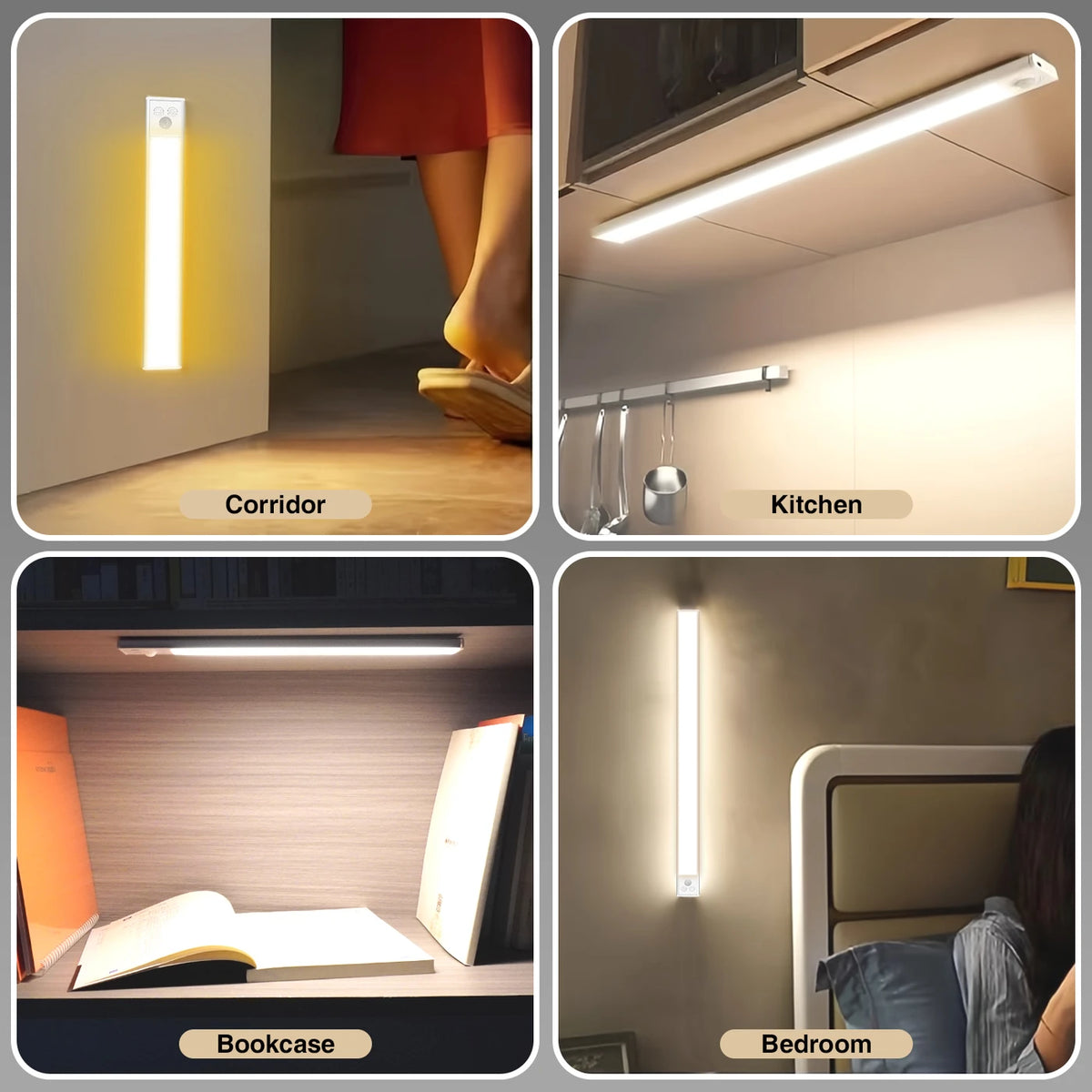 Arlgsite Kit d'éclairage LED pour placard, lot de 2 - 30 cm - Capteur PIR, rechargeable par USB