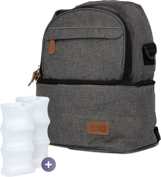Qwali Cooling Bag Breast Milk - Incluant 2 éléments de refroidissement - Shoulder & Backpack - Storage Bottles - Breastfeeding - Baby - Cooling Backpack - Breast Pump - Grey