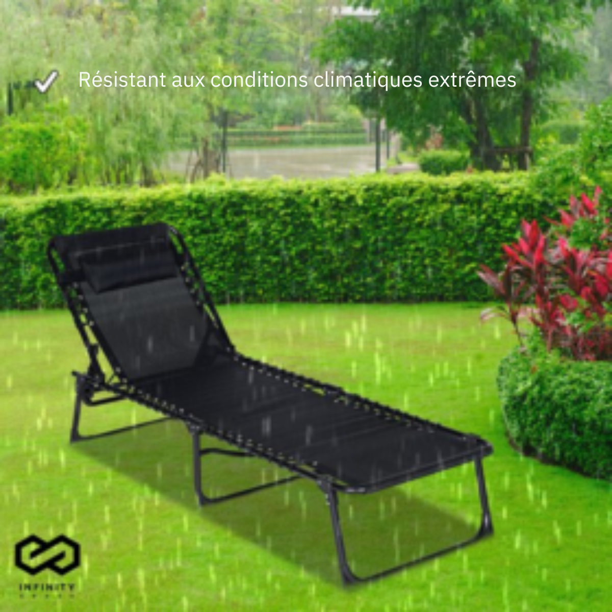 Chaise longue Infinity Goods  - Pliable et réglable - Max 120kg - 190 x 55 x 30 cm - Anthracite
