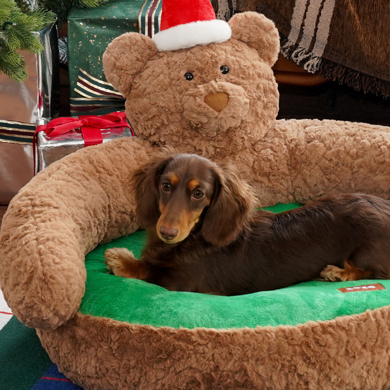 Ce banc pour animaux de compagnie avec un ours de Noël