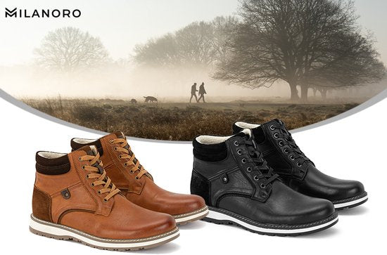 Milanoro - Baskets élégantes en cuir pour homme - Cognac - Pointure 45