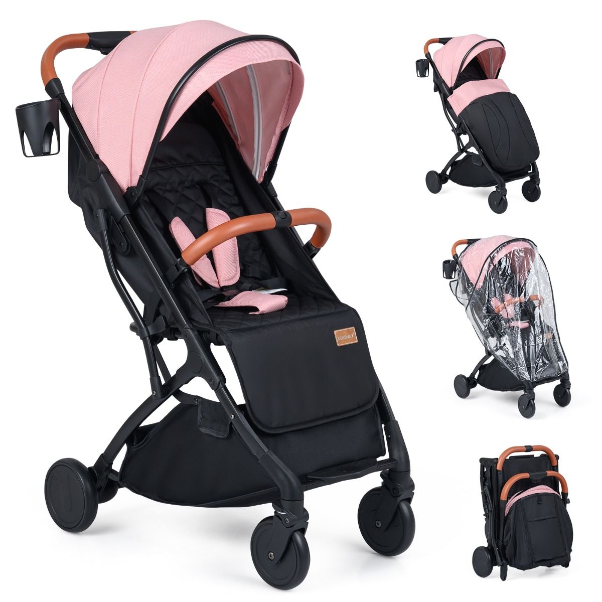 Poussette Coast - pliable - dossier et repose-pieds réglables - rose
