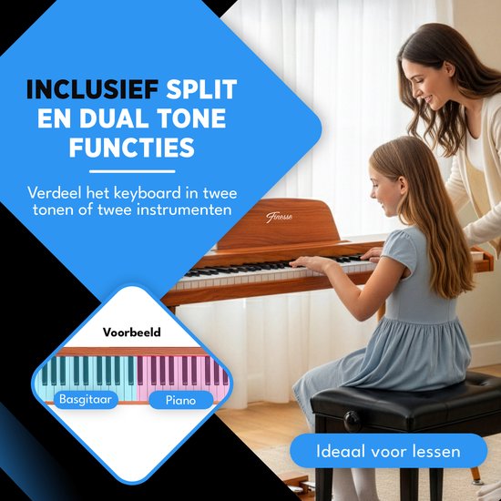 Finesse Digital Piano - 88 touches lestées - avec pédales et tabouret - Piano à clavier - Piano électrique - adulte et enfant