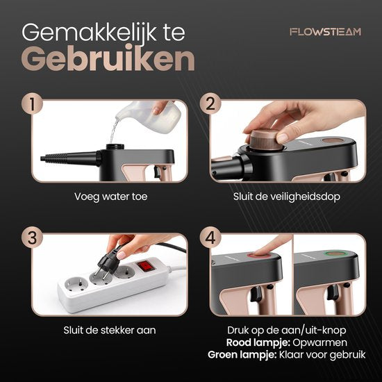 Nettoyeur vapeur à main FLOWSTEAM® Compact 12-en-1 - 4 bars et 110 °C - Nettoyeur vapeur – Détachant - Nettoyeur vapeur à main - Pour la salle de bains, la cuisine, les canapés et les meubles