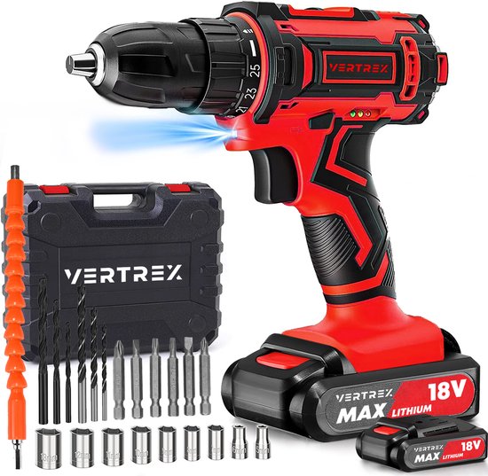 VERTREX Accu Screwdriver 18V - Perceuses sans fil - Perceuses sans fil - Perceuses - 2 batteries incluses