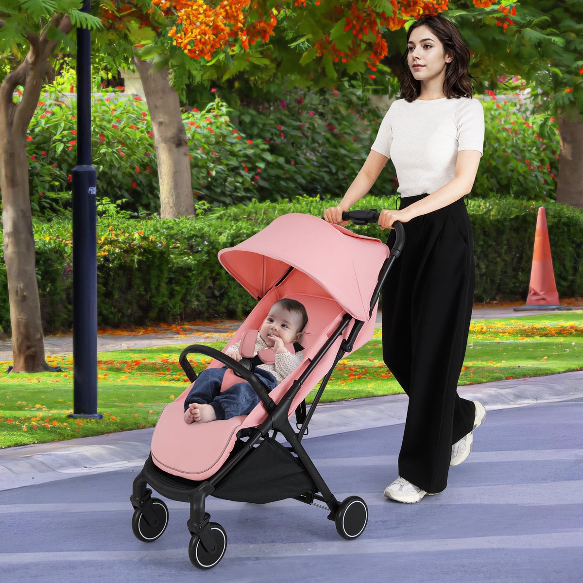 Poussette Coast - poussette de voyage pliable - dossier et repose-pieds réglables - rose