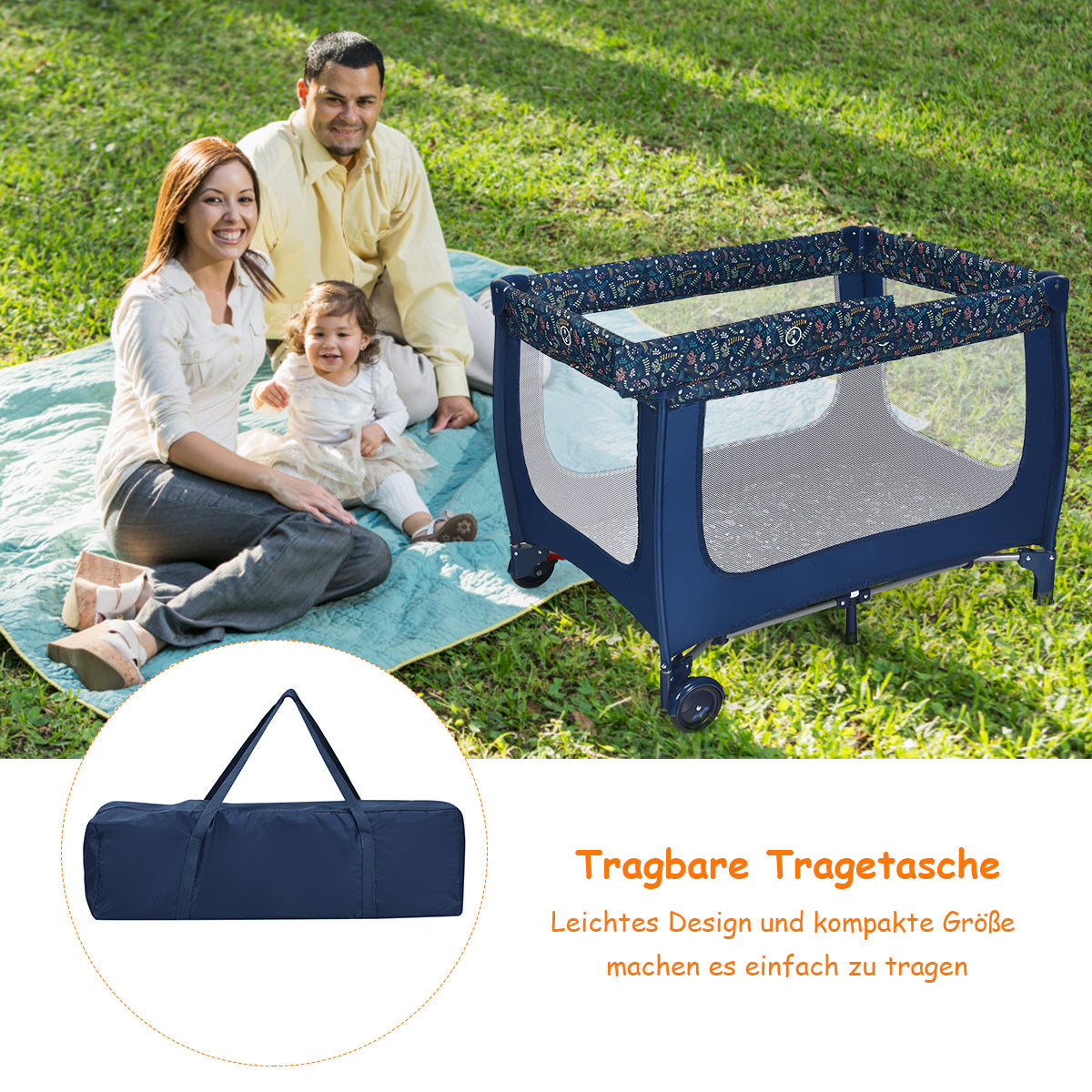 Coast 2 en 1 lit de voyage et parc pliant 125 x 65 x 76 cm bleu