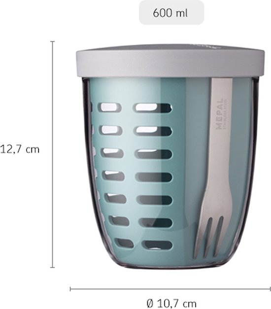 Mepal - Pot à fruits et légumes Ellipse - 600 ml - Fourchette incluse - Bleu nordique