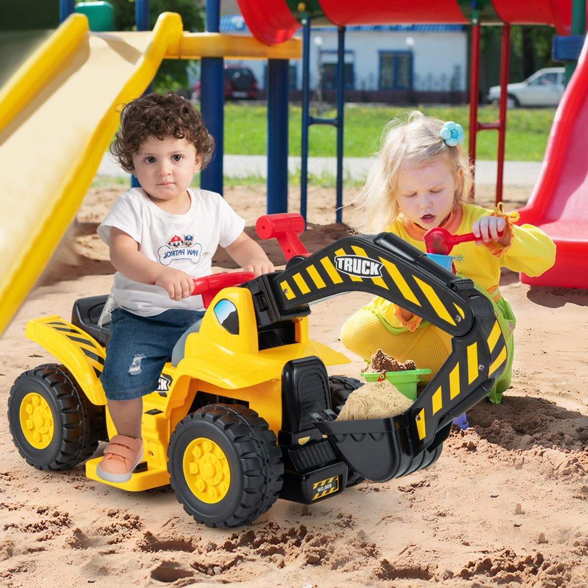 Pelleteuse électrique Coast pour enfants - Avec godet orientable - Effets sonores - Jaune et noir