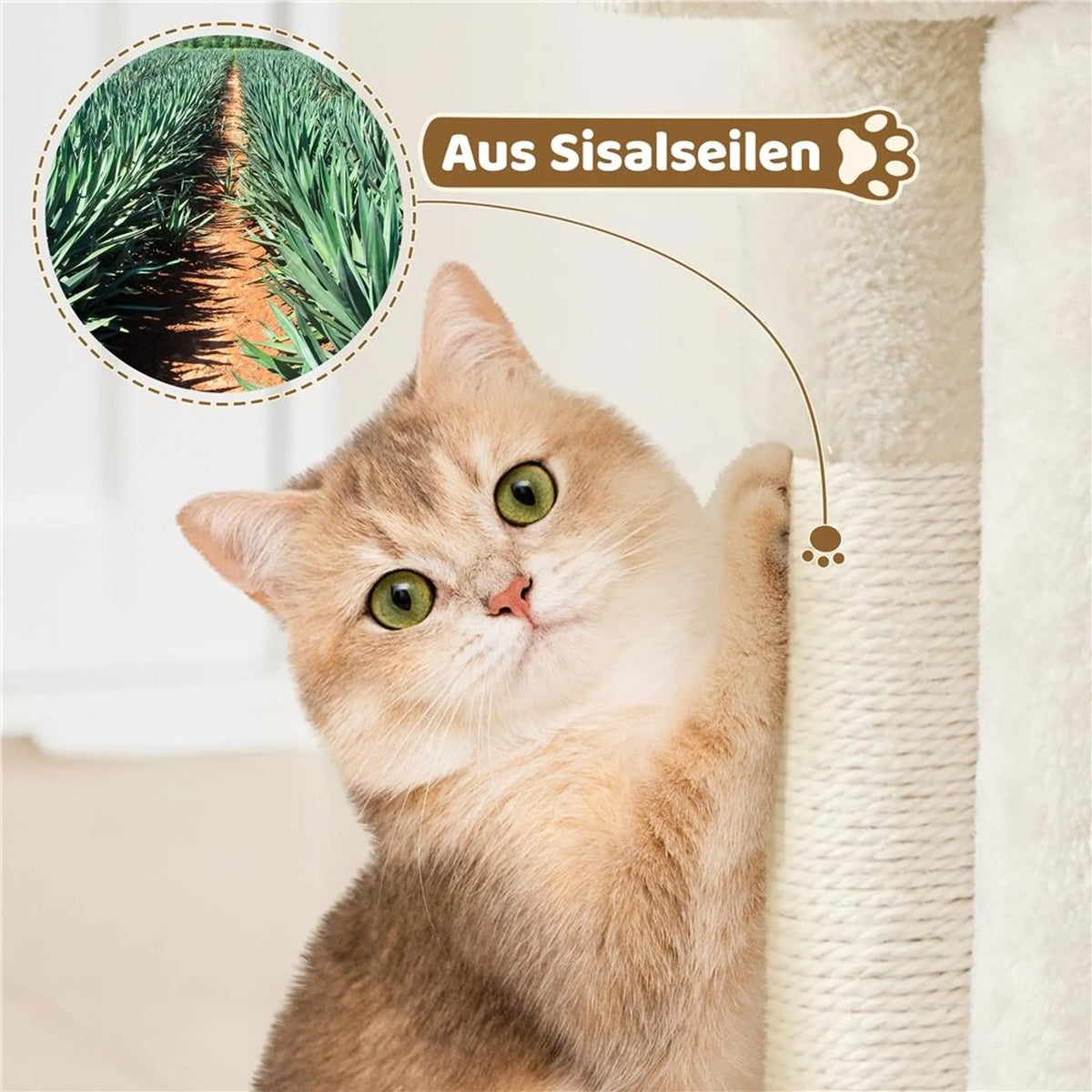 Yaheetech Cat Pole With Cat Burrow - équipé de griffoirs en sisal, d'un hamac et d'une aire de repos douce - pour chatons et petits chats - panneau de particules et peluche beige - 40,5 x 40,5 x 59 cm