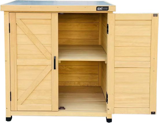 Armoire de rangement en bois AXI Felix – Armoire de jardin en bois FSC – Système de fermeture magnétique – Pieds réglables – 80 x 45 x 93 cm – Marron