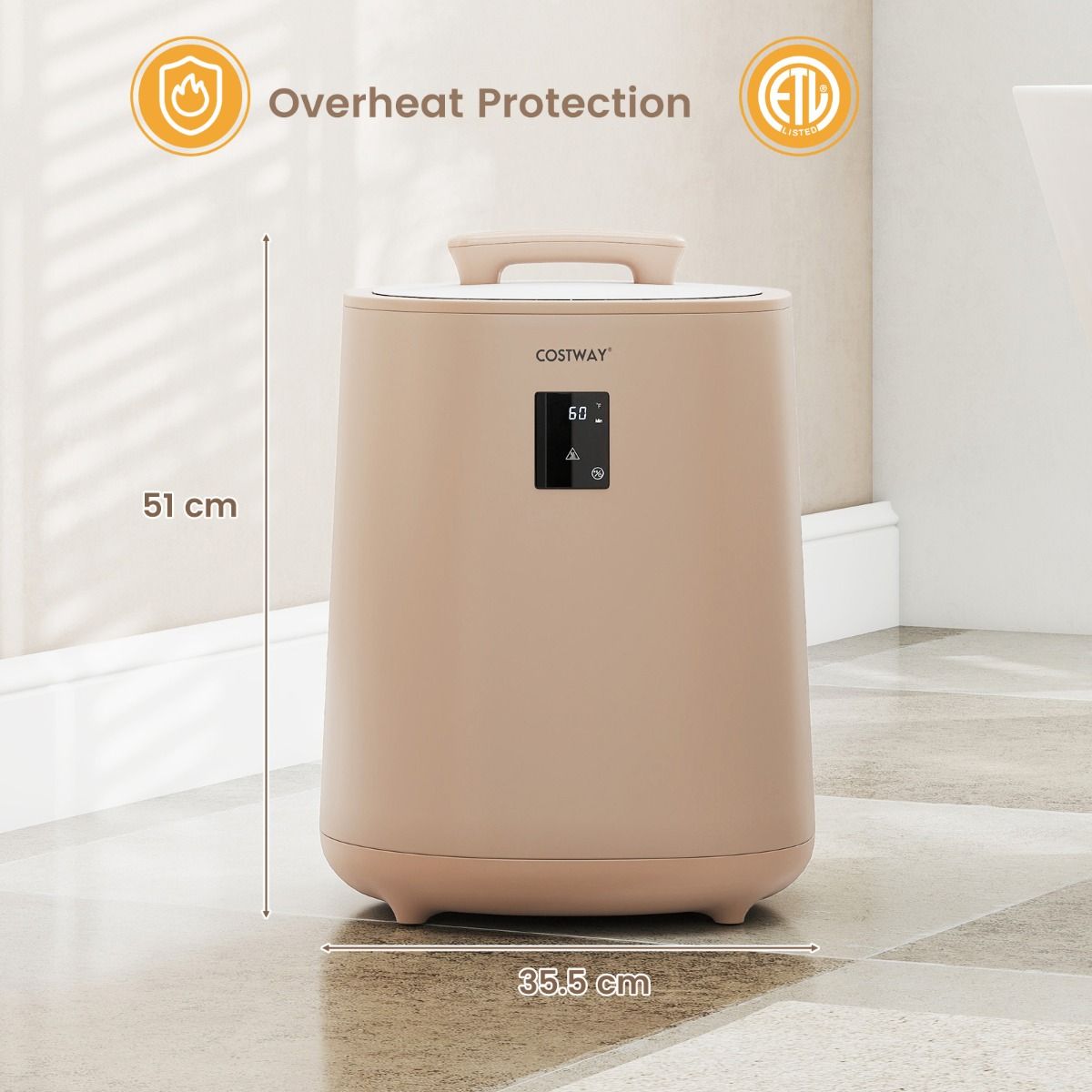 Sèche-serviettes Coast - Capacité de 18 litres - Écran LED - Marron café