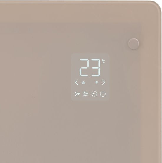 VONROC Chauffage électrique de luxe - Convecteur avec panneau en verre - 750W/1500W - Chauffe les pièces jusqu'à 18m2 - Contrôlé par l'application (via Wifi) et manuellement - Thermostat et minuterie réglables - Beige