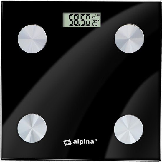 Balance intelligente Alpina - avec analyse corporelle : pourcentage de graisse et IMC - Bluetooth - avec application - Noir