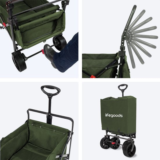 LifeGoods Wagon - roues pivotantes - système de freinage - jusqu'à 120 kg - 120 x 61 x 80 cm - vert