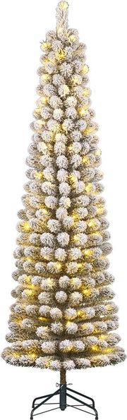 Black Box Trees Charlton Narrow Artificial Christmas Tree with Warm White LED Lights - H155 x Ø48 cm - Vert givré