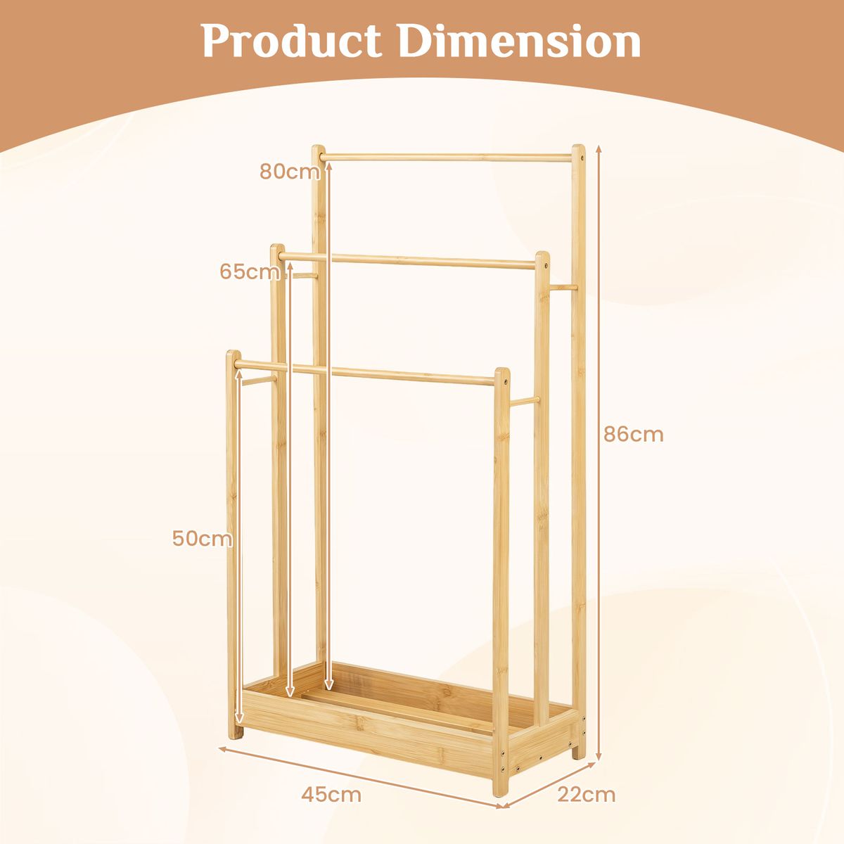 Porte-serviettes Coast - Bambou - En forme d'escalier - 45 x 22 x 86 cm - Naturel