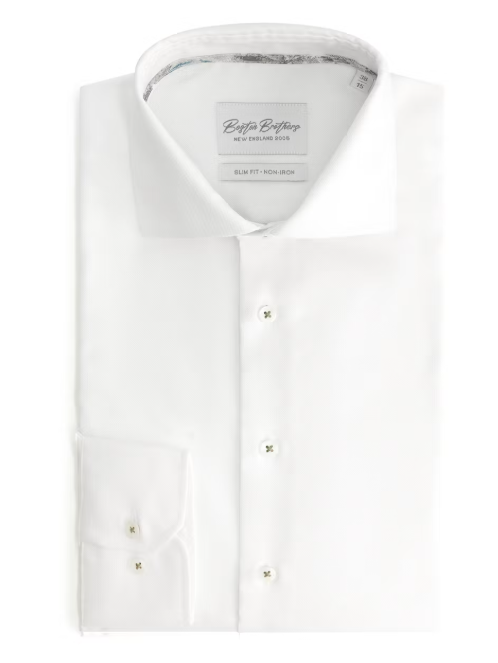 Boston Brothers - Chemise large non repassée - Slim Fit - Oxford Weving - Homme - Blanc - Taille 40