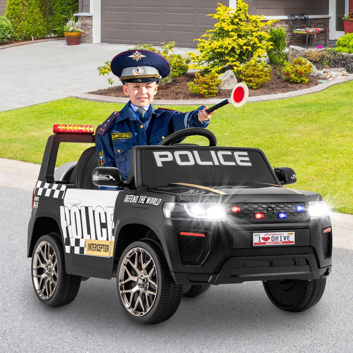 Voiture de police électrique pour enfants Coast - avec télécommande - sirène et éclairage LED - noire