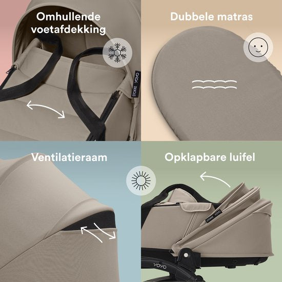 Stokke YOYO Newborn Shell, Taupe - Pour les bébés jusqu'à 6 mois ou 9 kg - Comprend une coque semi-rigide, un matelas double et une chancelière - Compatible avec le châssis YOYO (vendu séparément)