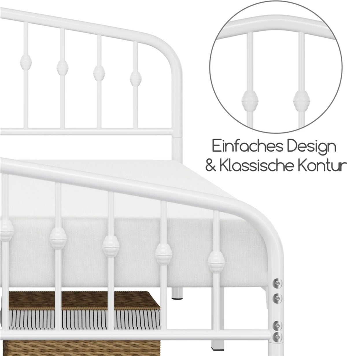 Lit classique en métal Yaheetech avec tête de lit haute 160 x 200 cm – Blanc – Métal