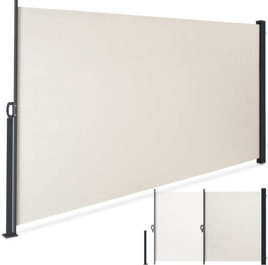 tectake® Pare-vent télescopique avec mécanisme d'enroulement - 300 x 160 cm - Auvent latéral avec armature en aluminium - Pare-soleil - Pare-vue de jardin - Pare-vue de balcon beige - Pare-vue opaque - Toile de store