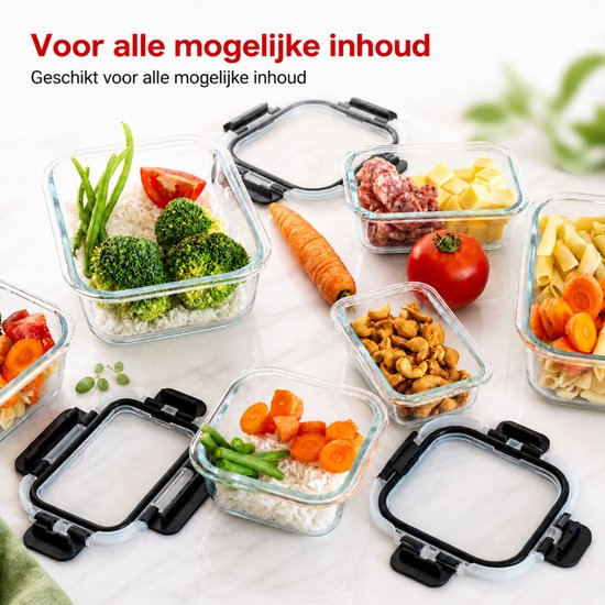 Boîtes de préparation de repas Organess - Boîtes de conservation - Boîtes pour surgelés - Lot de 8 pièces - Sans BPA - Verre - Couvercles sans BPA