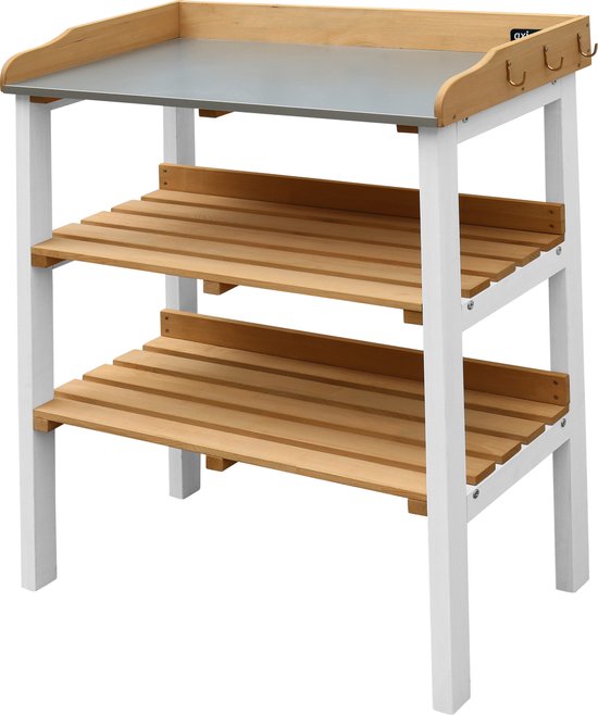 Table de jardin AXI avec étagères de rangement, marron/blanc - Table de jardin pratique avec plan de travail en zinc