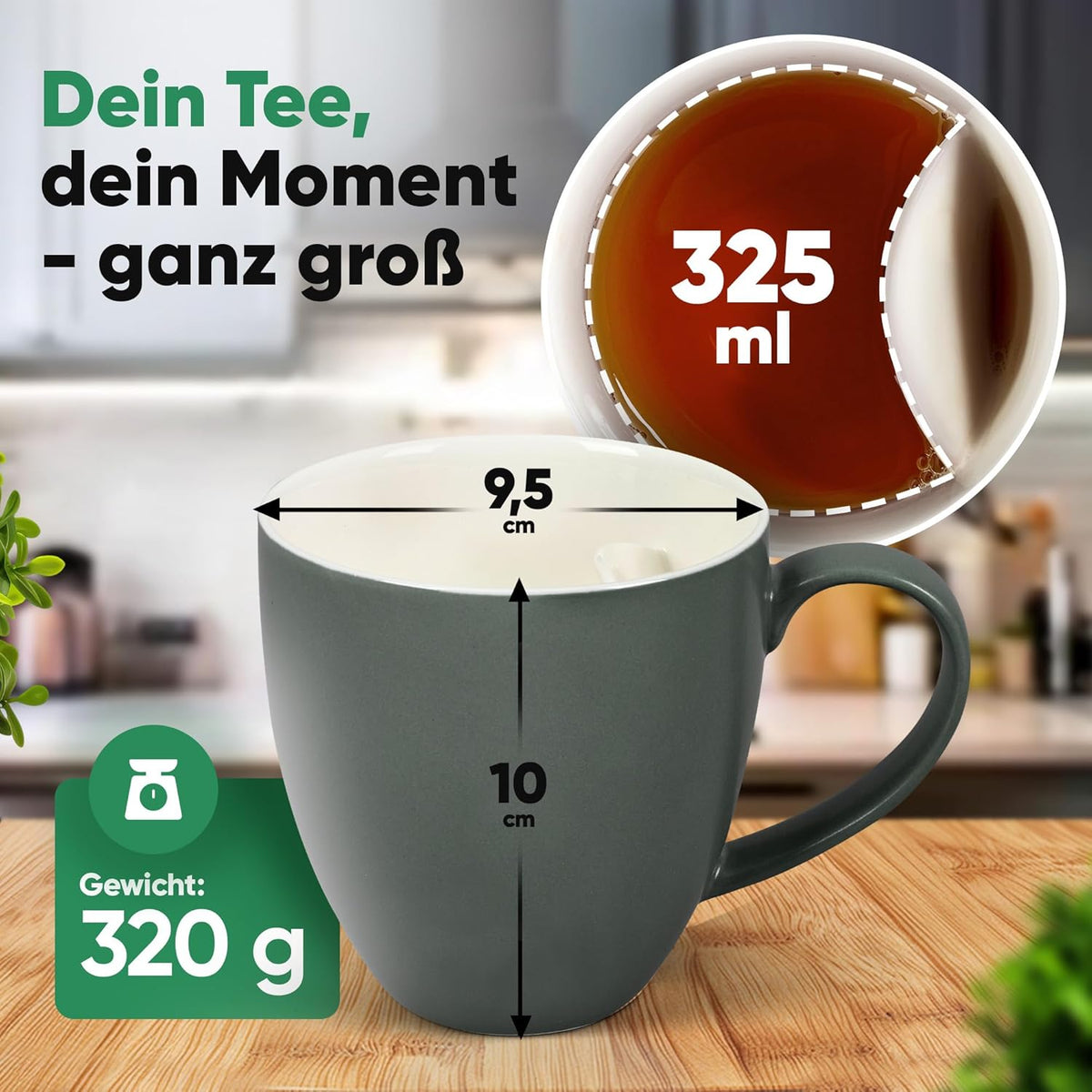 Neighbour's Friend Tasse à thé brevetée grise Boîte cadeau I Tasse en céramique grande 325ml I Tasse à thé en faïence I Tasse en céramique pour le thé I Tasses à thé lavables au lave-vaisselle I Design moderne pour les buveurs de thé