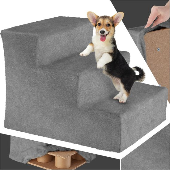 tectake® Escalier pour chien ou chat, escalier pour animaux de compagnie, aide à la pension avec housse lavable, escalier extra plat, escalier pour canapé, lit ou voiture (gris, 37 x 45 x 34,5 cm)