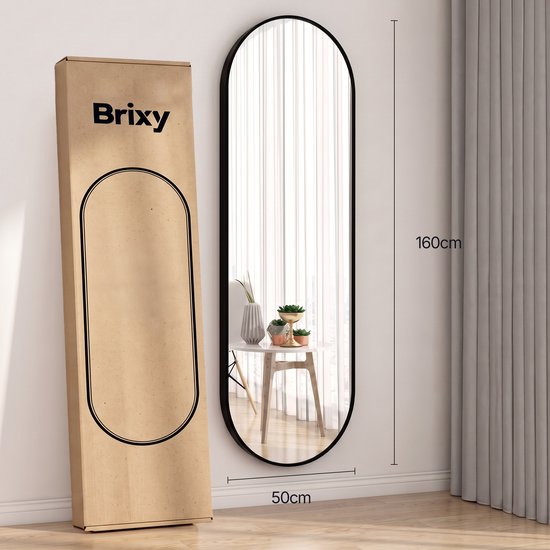 Miroir mural Infinity Goods ovale - 160 x 50 cm - Miroir design - Miroir à fixation murale - Bordure métallique - Style moderne - Miroir de dressing - Noir