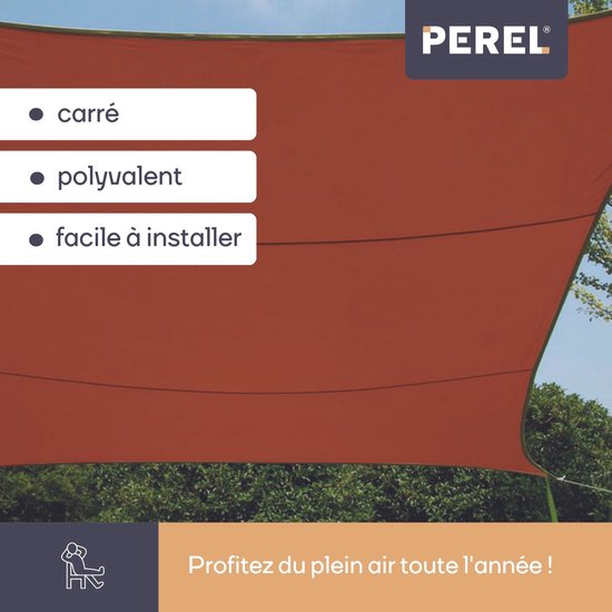 Perel Toile d'ombrage, hydrofuge, 3,6 x 3,6 m, 160 g/m², polyester, carré, terracotta