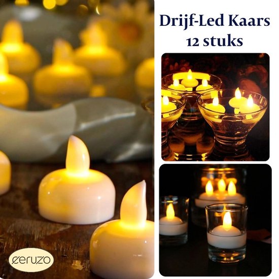 Bougies flottantes à leds - étanches - piles incluses - 12 pièces - blanc chaud