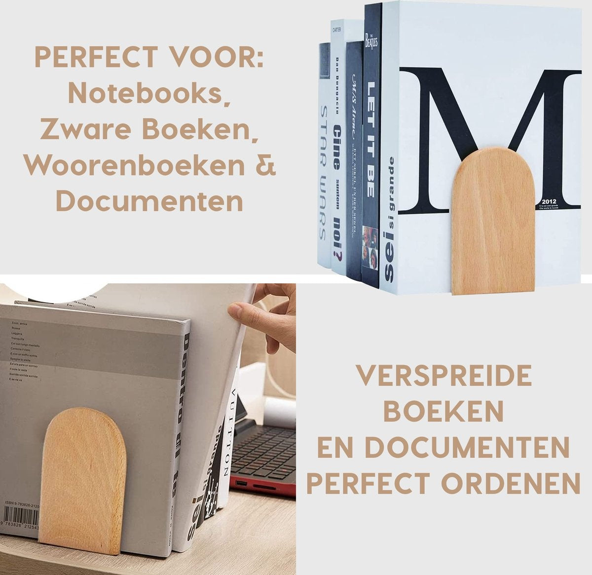 MATTI® - Serre-livre - Porte-livre - Support de livre - Serre-livre - Lot de 2 - Bois de hêtre
