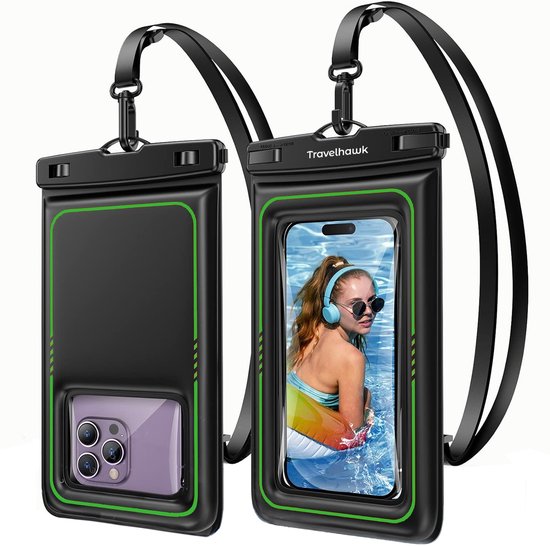 Étuis étanches pour téléphone Travelhawk - Lot de 2 Drybag - Étui sous-marin - Pochette étanche pour téléphone - Compatible avec tous les smartphones - Convient également pour les passeports et les cartes bancaires - Transparent - Eau - Vacances - Baignad