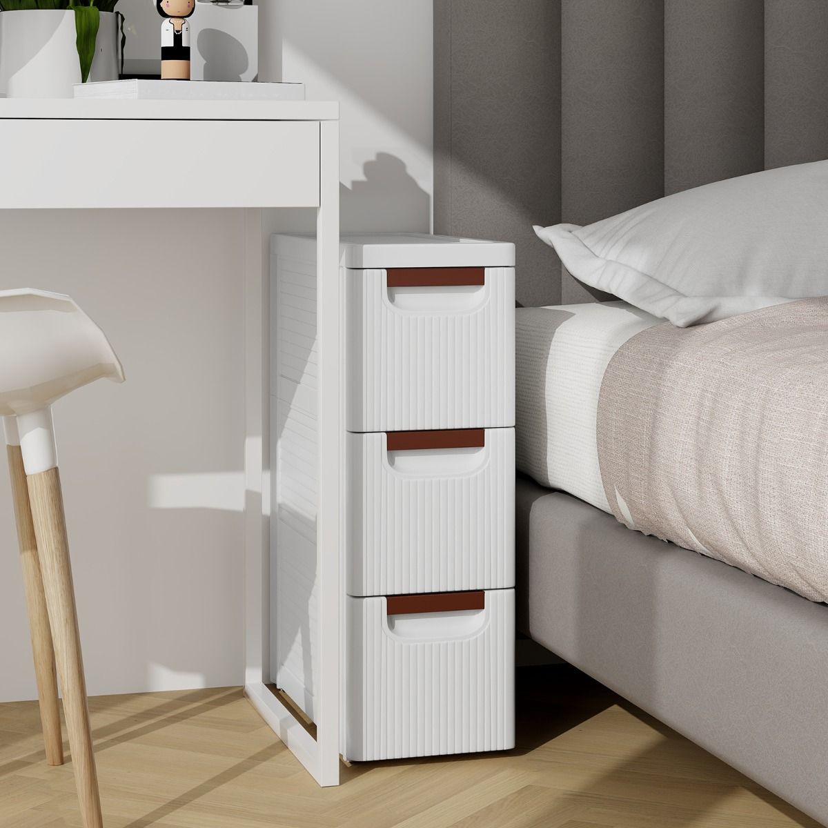 Coast : petite armoire de rangement à roulettes - 3 tiroirs - design élancé - blanc - 42 x 19 x 74 cm