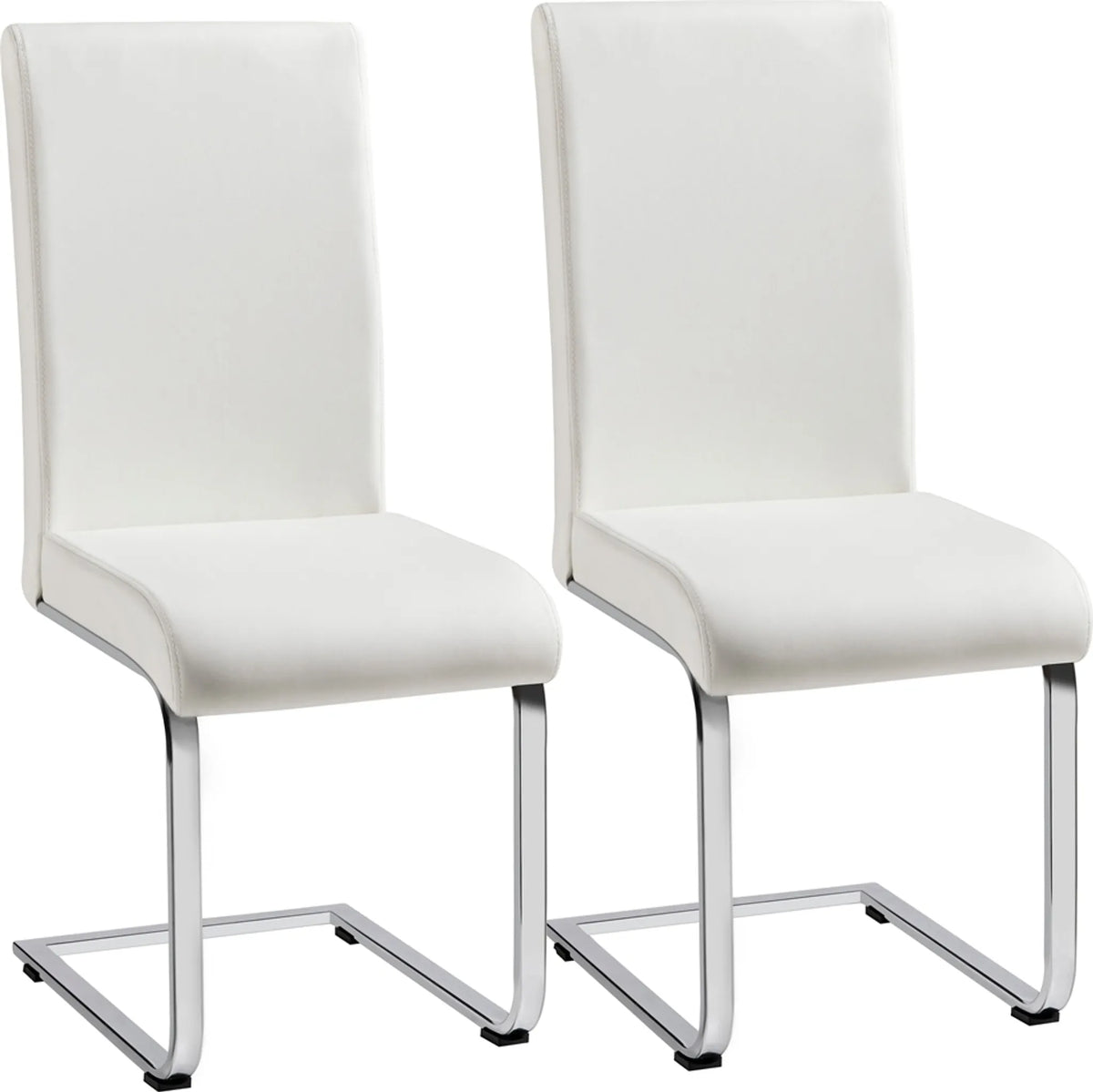 Yaheetech Lot de 2 chaises de salle à manger à pied en porte-à-faux – Simili cuir blanc avec structure métallique – Capacité de charge de 135 kg