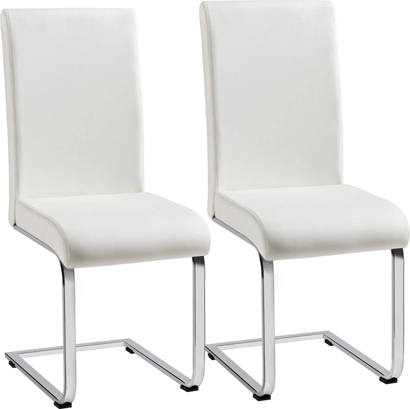 Yaheetech Lot de 2 chaises de salle à manger à pied en porte-à-faux – Simili cuir blanc avec structure métallique – Capacité de charge de 135 kg