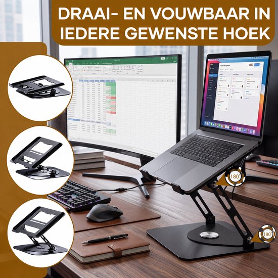 Support pour ordinateur portable Villux ergonomique - Support pour ordinateur portable réglable - Support pour ordinateur portable - Rehausseur pour ordinateur portable - Support pour ordinateur portable pliable - E-book inclus - Tapis de souris inclus