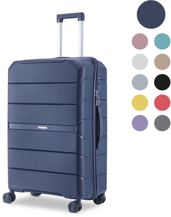 SKYCASES Urban Adventurer - Grande valise de voyage - Verrouillage par numéro - 49x30x75cm - 110L - Valise de voyage avec verrouillage de valise - Roues pivotantes - Bleu foncé V2