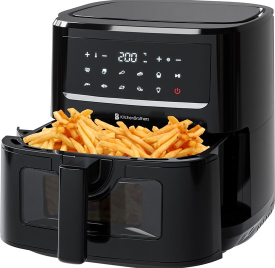 Airfryer XXL - KitchenBrothers - Friteuse - 7.5L - 1800W - Double chauffage - 50ºC à 200ºC - 10 programmes de cuisson - Noir
