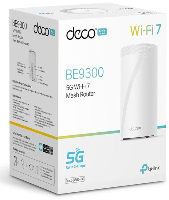 TP-Link Deco BE65-5G Mesh Wi-Fi 7 (tri-bande et 5G) - 9 214 Mbps - 3 ports Ethernet 2,5 Gbps - Compatible SIM