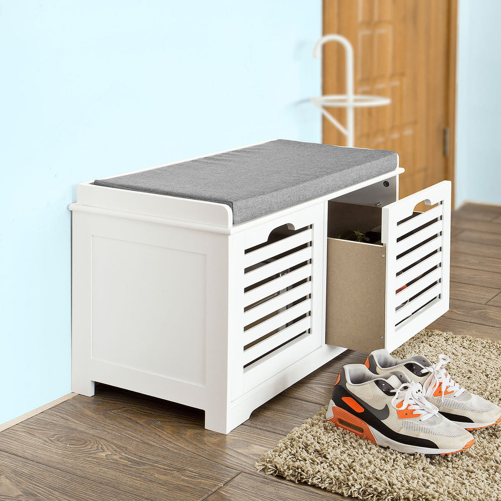 Meuble à chaussures - SoBuy 2 paniers amovibles – Coussin d’assise – Banc de rangement – 71 x 34 x 43 cm – Blanc