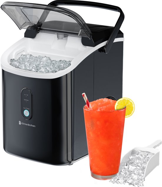 Machine à glace pilée - KitchenBrothers - avec pelle à glace - 1.1L - Portable - 15kg/24 heures - Noir