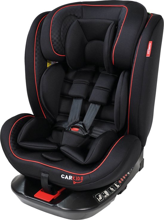 Siège auto Carkids i-Size Darcy - Conforme à la norme i-Size R-129 - Rotation à 360° - Pour les enfants mesurant entre 40 et 150 cm - Fixation Isofix et Top Tether - Appuie-tête et dossier réglables – Noir/Rouge