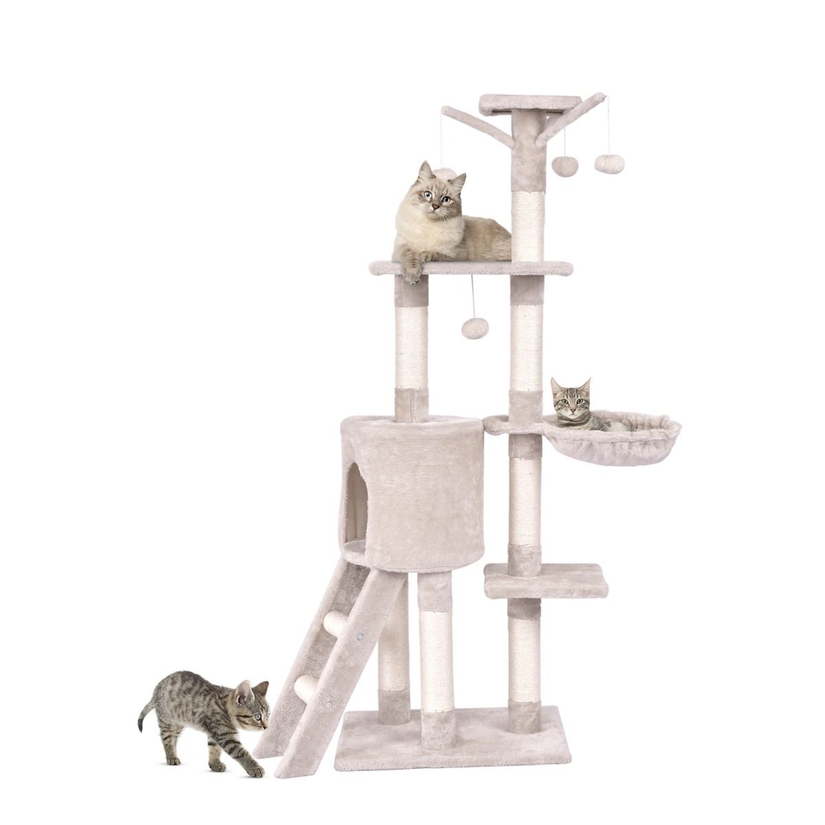 Arbre à chat Coast - 6 étages - poteaux en sisal et revêtement en peluche - beige - 93 x 36 x 140 cm