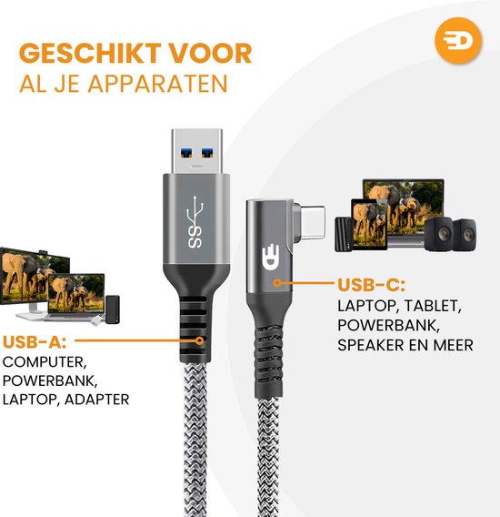 Drivv. Câble USB vers USB C - Crochet - Modèle 2024 - Câble de données et de charge USB C - Charge rapide / Charge rapide - 1 mètre court - Convient à Samsung, iPhone 15 et autres - Gris