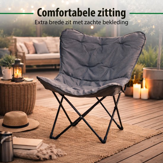 Chaise pliante Camp Active « Butterfly Chair » - Avec sac de transport - Chaise de camping avec assise confortable - Chaise pliante légère - 70 x 60 x 90 cm - Gris